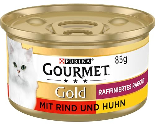 GOURMET Gold Raffiniertes Ragout Duetto, Rind und Huhn, 12 x 85g | Katzenfutter nass