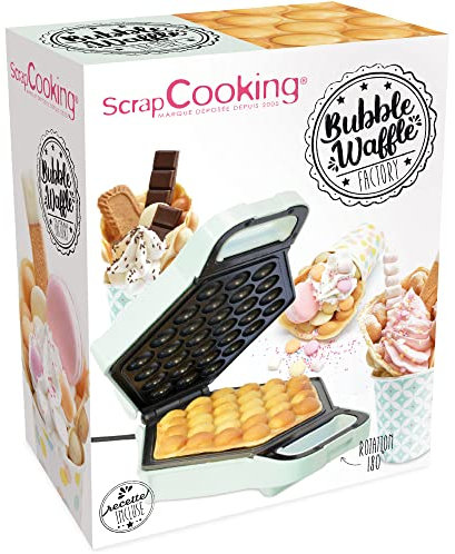 SCRAP COOKING 3907 Waffeleisen Bubble Factory – Elektrische Hong Kong Blasen-Waffelmaschine für Egg Waffles Bäckerei – 180 Grad drehbar, antihaftbeschichtet & kompakt, 20, Glas, Wassergrün