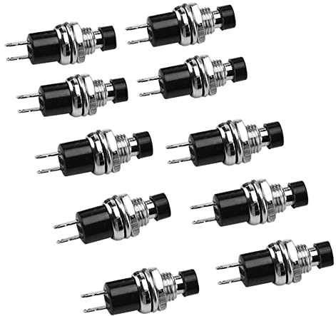 Interruptor de botón pulsador momentáneo PBS-110, 10 piezas, metal redondo sin bloqueo, reinicio automático, AC/DC 10A, para control de relés y contactores