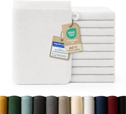 Blumtal Premium Frottier Waschlappen Set 10 teilig 100% Baumwolle - Oeko-TEX zertifizierte Waschlappen 10x (15x20 cm) - Ultra saugstarkes Frottier Seiftücher Set waschbar °60 - Seiflappen Weiß