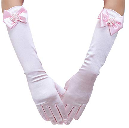 AWOCAN Princess Satin Gloves - Formal Dress Up Gloves With Bows (PINK)