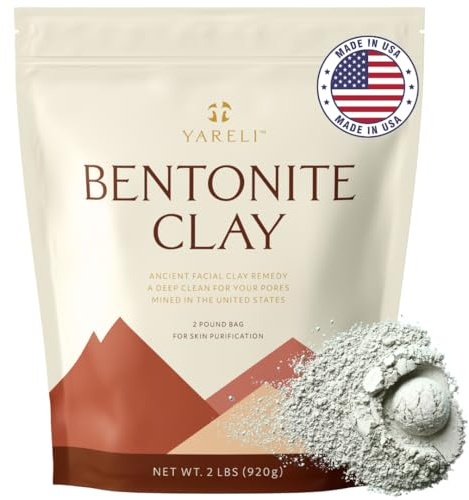 YARELI Bentonite Clay Powder Facial Mask & Cleansing Bath, Pure Indian Healing Clay, 2lb (32oz)