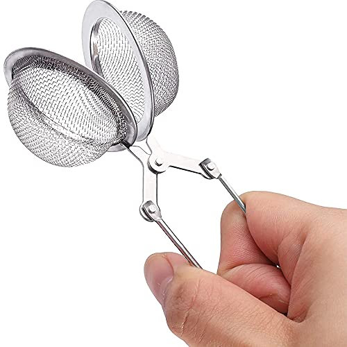 ANCLLO Paquete de 4 coladores de té con mango para infusiones, hojas sueltas y especias, colador de metal, pinzas perfectas para infusor de té y filtro de té