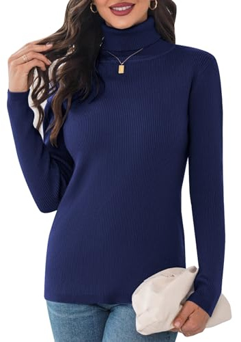 Aottori Polokrage damtröja vinter stickad tröja elegant nedfällbar krage långärmad enfärgad smal passform ledig pullover tunika toppar S-XXL, A-linje, XL