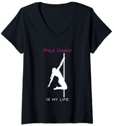 Damen Pole Dance Silhouette Stange Tanzen Striptease Outfit Frauen T-Shirt mit V-Ausschnitt