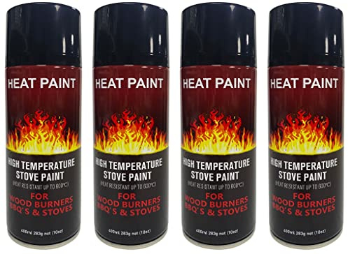 Yorkshire Homeware Heat Resistant Paint High Temperature Black Matt Stove Spray Paint For Wood Burners BBQ's 400ml (4)