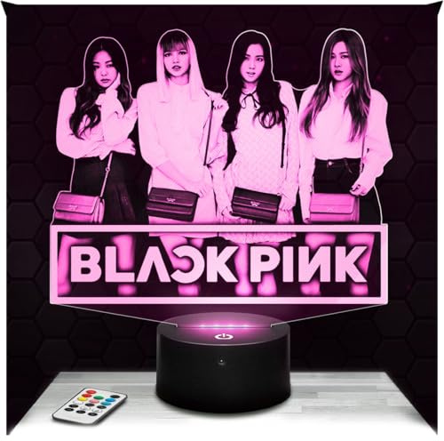 Lampephoto.fr - Lampe Black P. 3D Nachtlicht K-Pop, Koreanischer Pop | Made in France, Sockel wählbar, dimmbar, Batterie/USB, HD-Lasergravur, Geschenk für Mädchen und K-Pop-Fans