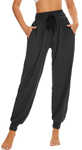 HAPYWER Haremshose Damen Lang für Sport Workout-Yogahose Stoffhose Jogginghose Sommerhose Leicht Strandhose Luftige Lockere Bequem mit Groß Taschen-S-XXL(Flower64,L)