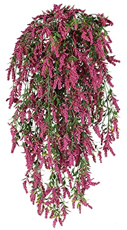 SLFYEE 2 Piezas Planta de Helecho Artificial Plantas Falsas Deco Plantas de Hiedra Artificial Hiedra Colgante Hiedra Artificial Enredadera Decoración para Jardín Boda Balcón Valla Flores Moradas