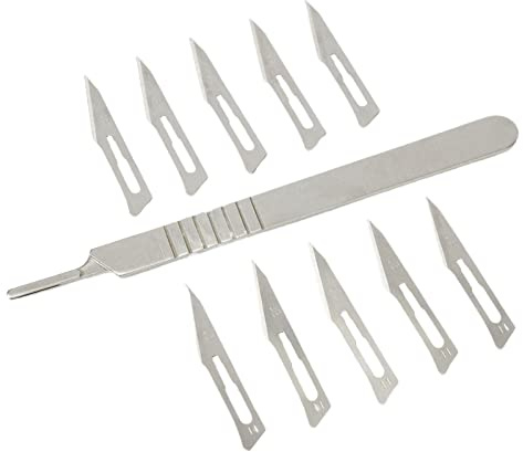 URPIZY Winkelmesser Karbonstahl Skalpellklinge Heimwerker Schneiden Handwerkzeug Bastelmesser Skalpell Set Kleines Handwerkliches Hobbymesser Set mit 1 Griffen und 10 Ersatzklingen