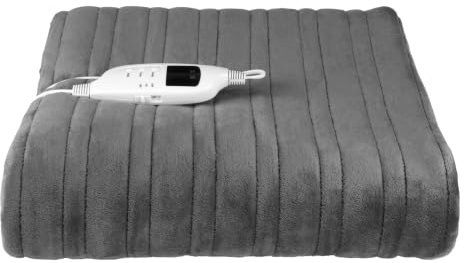 Kleeneze Heated Blanket Throw, Electric, 160 X 130 Cm, Grey | 9 Heat Settings, 1-9 Hour Timer, Detachable Controller, Machine Washable, 220 Gsm Flannel Fleece, 120 W