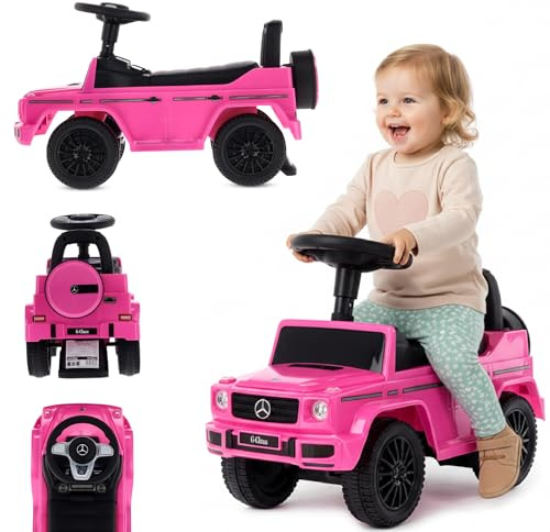 sun baby Macchinina Cavalcabile per Bambini Mercedes Benz G, Macchina a spinta da 12 mesi, Volante con suono, cassetto portaoggetti, ruota di scorta finta (Rosa)