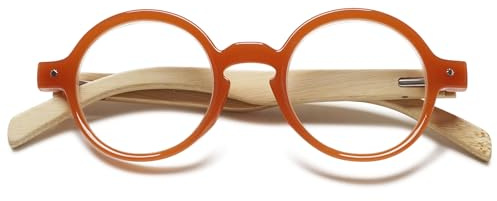 Lanomi Retro Lesebrille Rund Damen Herren Lesehilfe Klein Vintage Holz Bügel Sehhilfe Ohne Blaulichtfilter Brille mit Sehstärke