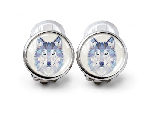 Wolf Ohrclips - Ohrringe ohne Loch - Clip-on earrings - 2 Größen - Geschenk für Mädchen, Damen und Herren