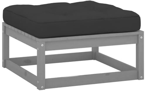 LAPOOH Gartenhocker mit Kissen, Hocker Outdoor, Gartenmöbel, Sitzhocker, Beistelltisch Outdoor, Blumenhocker, Pflanzen Hocker, Grau Massivholz Kiefer