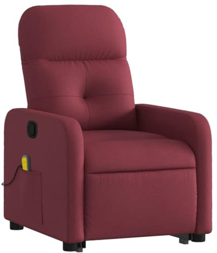 vidaXL Massagesessel, Sessel mit Aufstehhilfe, Relaxsessel mit Liegefunktion Vibrationsfunktion, Fernsehsessel Liegesessel Aufstehsessel, Weinrot Stoff