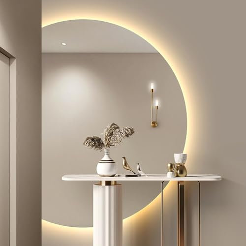 Specchio da bagno a mezzaluna a LED con luci dimmerabili 35*24 pollici Specchio cosmetico montato a parete con illuminazione (Bianco/Caldo/Naturale) Specchio retroilluminato intelligente impermeabil