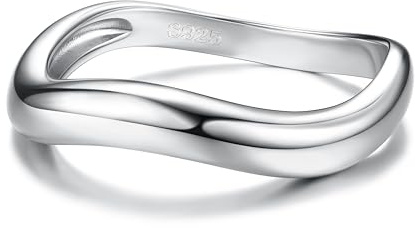 ADRAMATA 925 Sterling Silver 14K Gold Plated Wavy Stackable Ring for Women, Twisted Wave Band, Silver/Gold Eternity Wedding Promise Ring With Box, S8