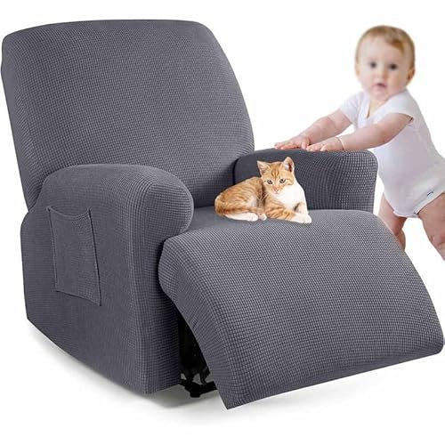 MTHGH Sesselbezug Stretch Sessel Überzug Plaid 4-Teilig, Relaxsessel Sessel Bezug Volltonfarbe Elastisch Sesselhusse mit Taschen,Sesselschone 1 Seater(1)