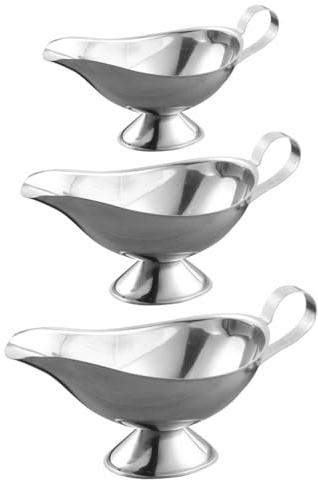 COLLBATH 3 Piece Gravy Boat Set with Handle Sauce Jug for Salad Dressing Milk and Condiments Stainless Steel Serving Pourer for Home Dining Outdoor Barbecues and Picnics