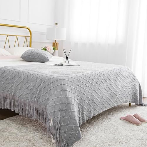LRUPVEG Bettläufer, King-Size-Größe, Heimdekoration, Decke, Gemütlich, Weich, Grob Gestrickt, Zopfmuster, Jacquard-Strickdecke, Hotelschlafzimmerbettwäsche(Gray,130 * 260cm)