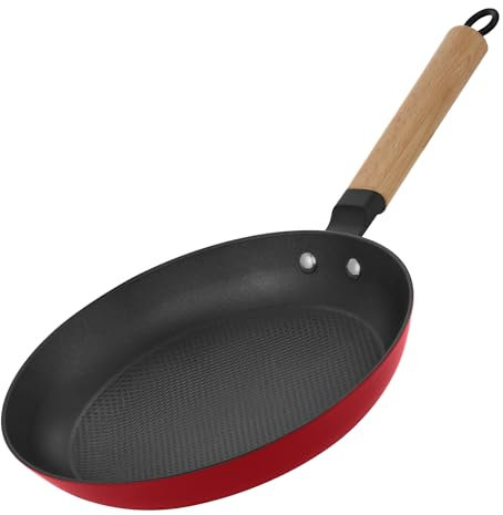 YUTANN 8 Pre-seasoned Cast Iron Skillet,Enamel Non-stick Frying Pan with Detachable Wooden Handle,Lightweight,Non-toxic,Dishwasher Oven Safe (500°F)