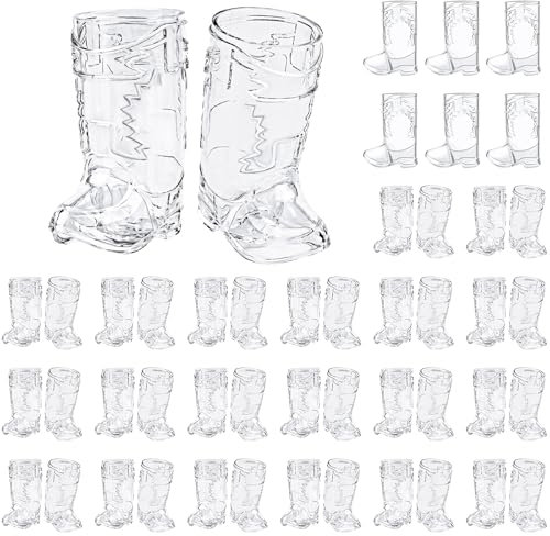 SAIAOKJ Cowboy Boot Shot Glasses,48 Pcs 1 Oz Mini Plastic Boot Shot Glass, Reusable Plastic Boot Cups for Cowboy Cowgirl Western Theme Party Supplies Bachelorette Birthday Party Favors(Clear)