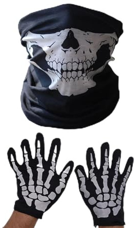Gants de squelette d'Halloween et masque facial demi-os fantômes,Gants squelette Masque facial crâne
