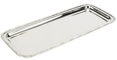 Elegance Stainless Steel Serving Tray 15x6 – Elegant Rectangular Design with Decorative Rim for Appetizers, Desserts, and Table Décor