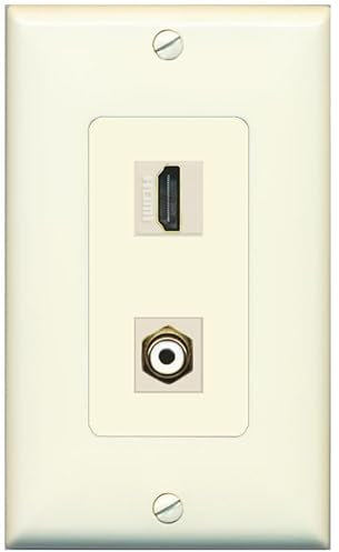 RiteAV Placa de pared decorativa de 1 puerto HDMI 1 RCA - Blanco Jack hembra hembra [Light-Almond]