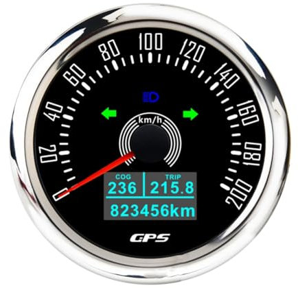Okeeyseda 85MM GPS Tachimetro con Antenna GPS 7 Colori Retroilluminazione Digitale LED Contachilometri Calibro per 12V24V Auto Barca Marina 0-200KMH,A