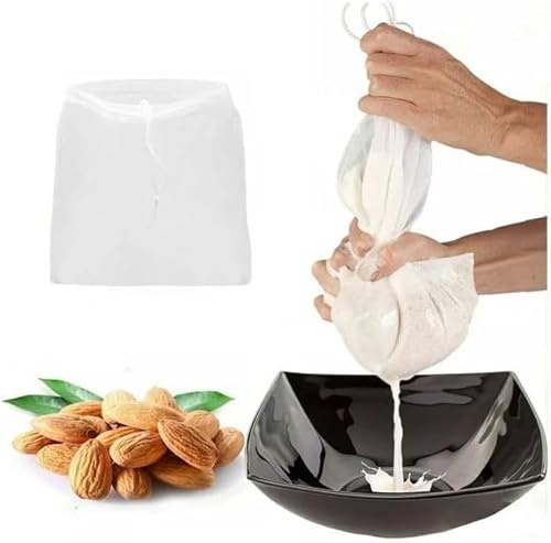 10 PCS Natural Nut Milk Bag Reusable, 15 x 20 cm Cheesecloth Drawstring Bags, Mesh Bags for Cold Brew Coffee, Cooking, Yogurt, Nut Milk, and Food Straining