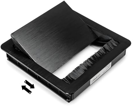 Spacetronik Kabeldurchführung Kabeldurchlass Schreibtisch Bürste 150x150 | Kabelorganisation, Tischdurchführung mit Bürstendichtung, beidseitig zu öffnende Klappe, Lochmaß 140x137 mm