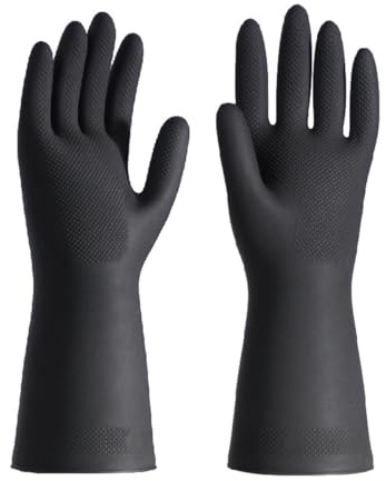 Rubber Kitchen Dishwashing Gloves,Black Household Cleaning Gloves,Reusable,Flexible,Durable and Non-slip,Suitable for Dishwashing and Cleaning