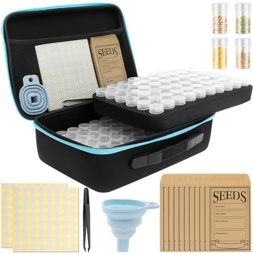 60 Slots Saatgut Aufbewahrungsbox, Samen Organizer mit Etikettenaufklebern Pinzette Plastik Samen Speicher Box klarer Sortierbehälter Lagerung Von Saatgut für Gemüsesamen Fruchtkerne Blumensamen(B)