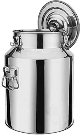 Lechera de acero inoxidable resistente, cubo de vino de 14 litros con tapa sellada, contenedor de transporte de crema duradero y recipiente de té, jarra de cocina versátil, acabado plateado