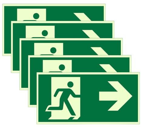 GIDWRIY 5 Piezas Señal Salida Emergencia,Cartel Luminiscente Salida de Emergencia,Cartel Evacuacion,Cartels Flecha Salidas,Carteles de Seguridad Flecha,Autoadhesivos Carteles Via de Escape