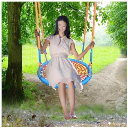 Grande altalena a nido con cesto - Telaio resistente con kit di sospensione con corda, seduta rotonda gigante sospesa sull'albero, altalena per bambini per parco giochi in giardino(I,90cm/35.43in)