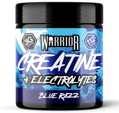 Warrior Creatine Plus Electrolytes 360g Zero Sugar Hydration Drink Mix | 3g Creatine, Electrolytes, 112 Servings, Zero Sugar, Hydration, Strength & Muscle Recovery (Blue Razz)