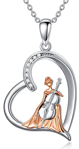 HARMONY BOLA Collier en argent sterling 925 avec pendentif en forme de cœur pour violoncelliste - Cadeau d'anniversaire pour femme et fille