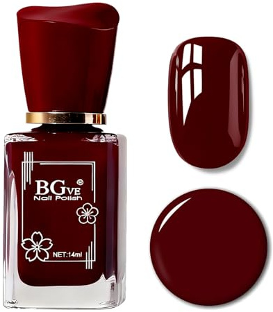 Burgundy Nail Polish, Quick Dry Cherry Red Nail Varnish, Dark Wine Red High Glossy Fingernail Polish Gel, Long Lasting Nail Paint Gel for Women DIY Manicure at Home - No Required UV/LED Lamp 14ml