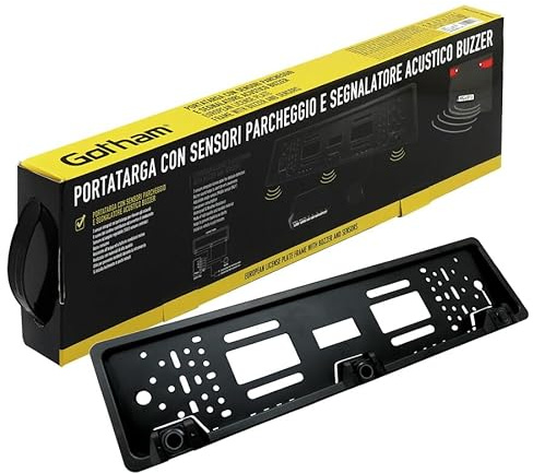 Gotham Portatarga Universale con 3 Sensori di Parcheggio Integrati e Buzzer | Sistema di Assistenza Retromarcia con Allarme Acustico | Installazione Facile | Impermeabile