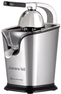 Muller Kitchen MK-6051 - Exprimidor eléctrico (motor de 160W, INOX filtrar, incluye 2 tamaños de cono, con brazo de palanca)