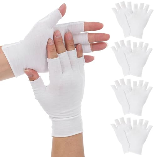 Eczema Gloves, 5 Pairs White Fingerless Cotton Moisturizing Gloves Unisex 5 Open Fingertips Cotton Gloves for Dry Hands, Skin Treatment, Hand Spa, Overnight Hydration