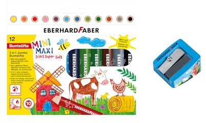 EBERHARD FABER - Set di matite colorate Jumbo Mini Maxi 3in1, 12 pezzi