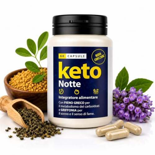 Keto Notte Integratore Alimentare 60 Capsule con Griffonia e Matè | Integratore alimentare con Griffonia, Matè e ingredienti vegetali selezionati per l'assunzione serale quotidiana.