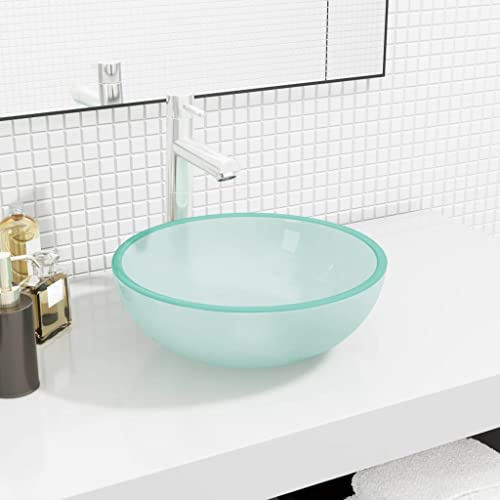 Tempered Glass Wash Basin, 35 x 12 cm, Matt for Bathroom and Wet Room, Stylish Countertop Washbasin Made of Tempered Glass, Durable and Easy to Clean