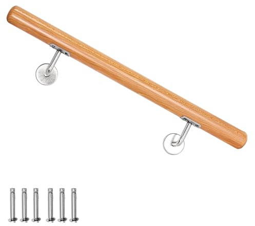 Corrimano in legno di faggio, ringhiera per scale, corrimano da parete V2Aox | 60 cm, montaggio a parete, montaggio laterale, con staffe e materiale di montaggio