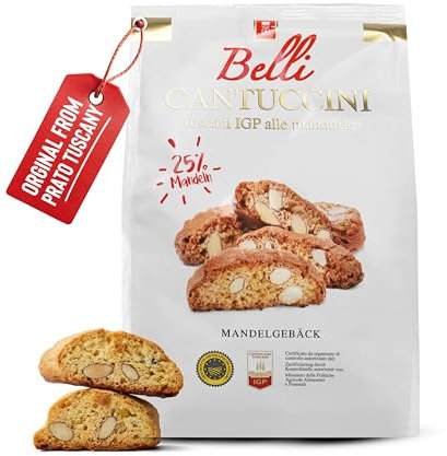 Belli Cantuccini Mandelgebäck 1KG [DOPPELT GEBACKEN] mit 18% Mandel-Anteil und Blütenhonig | Italienische kekse | Vorratspackung | Biscotti di Prato