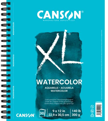 Canson XL Watercolor Pad, 140lb, Wire Bound, 30 Sheets, 9 x 12 Inches